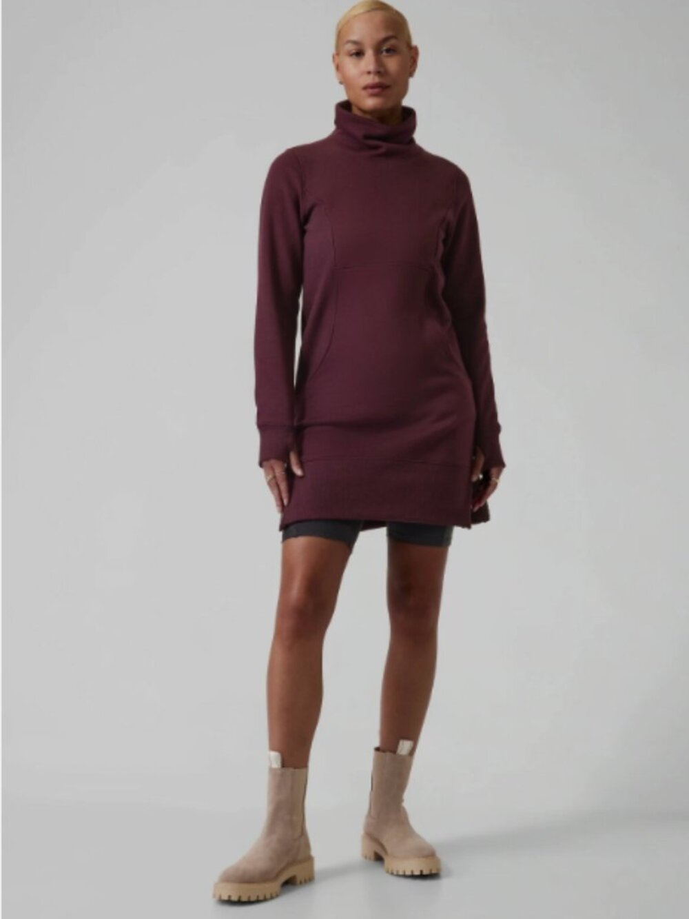 ATHLETA Cozy Karma Funnel Neck Dress Maroon Size Large